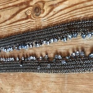 Long Silver Chain Necklace with Tiny Gems